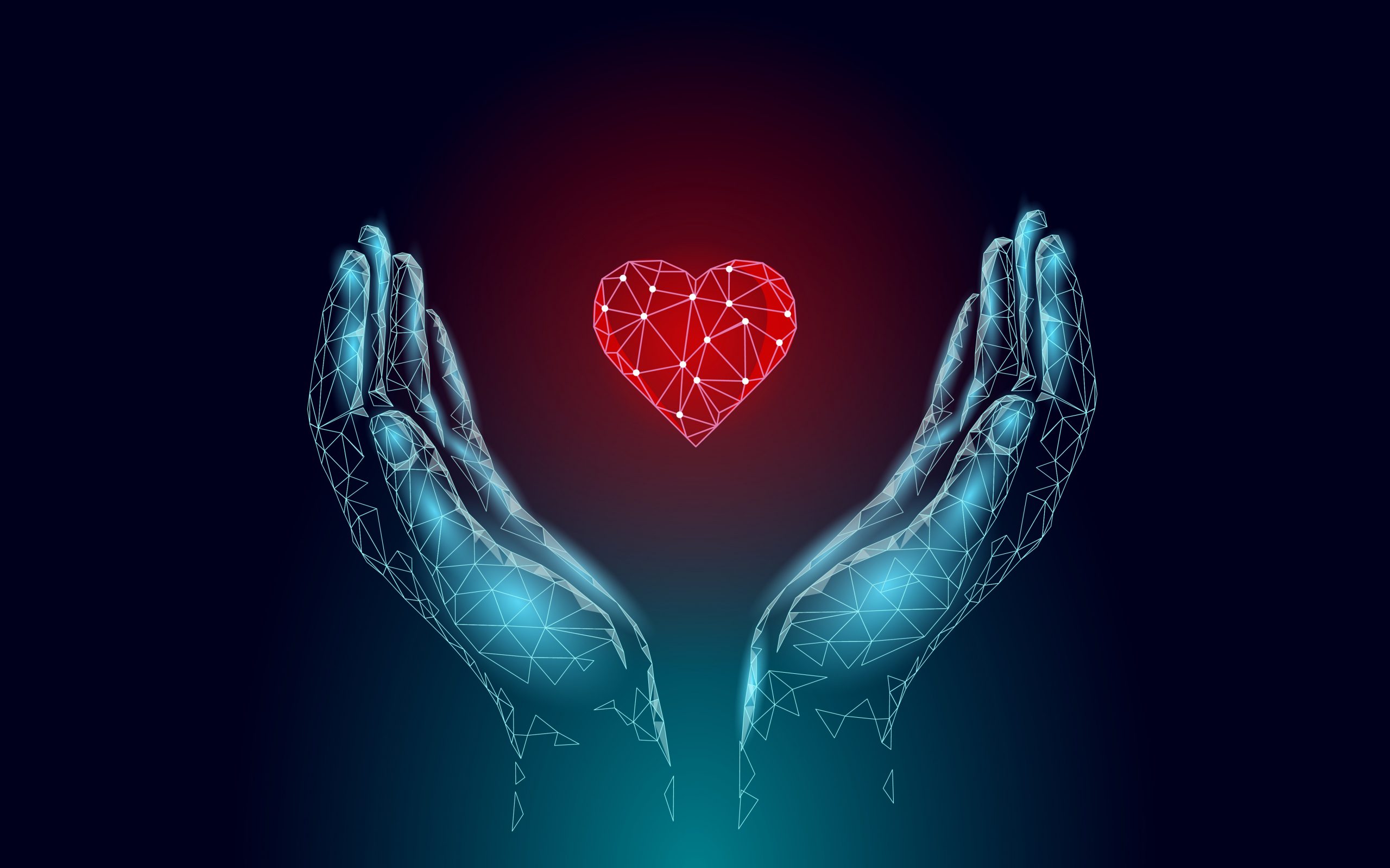 A pair of digital hands embracing a red heart icon - charities need to embrace digital transformation