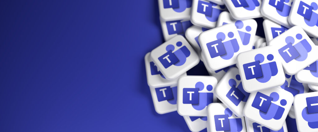 Lots of scrabble blocks with Teams icon on a blue background