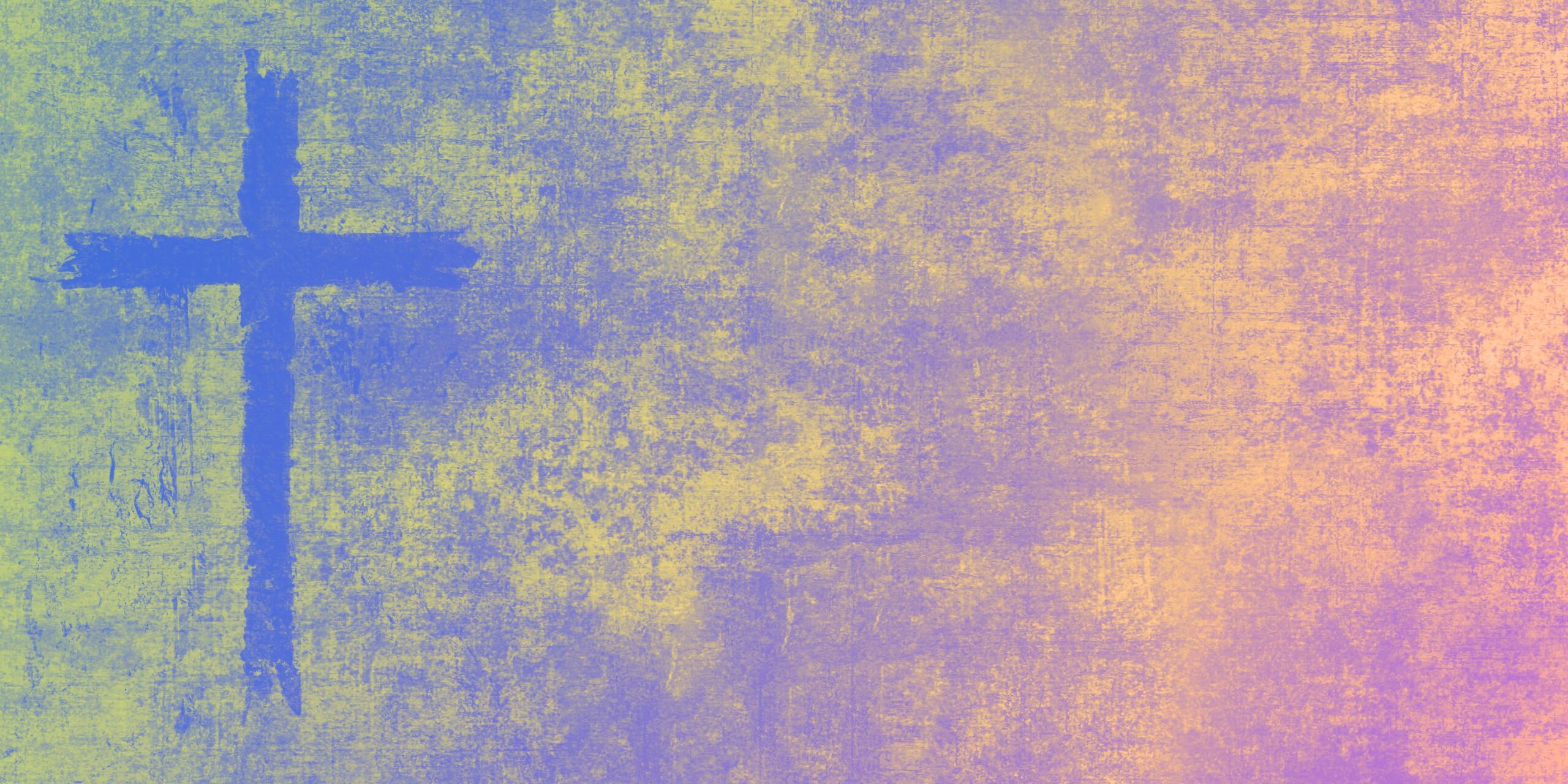 Blue cross on multicoloured background