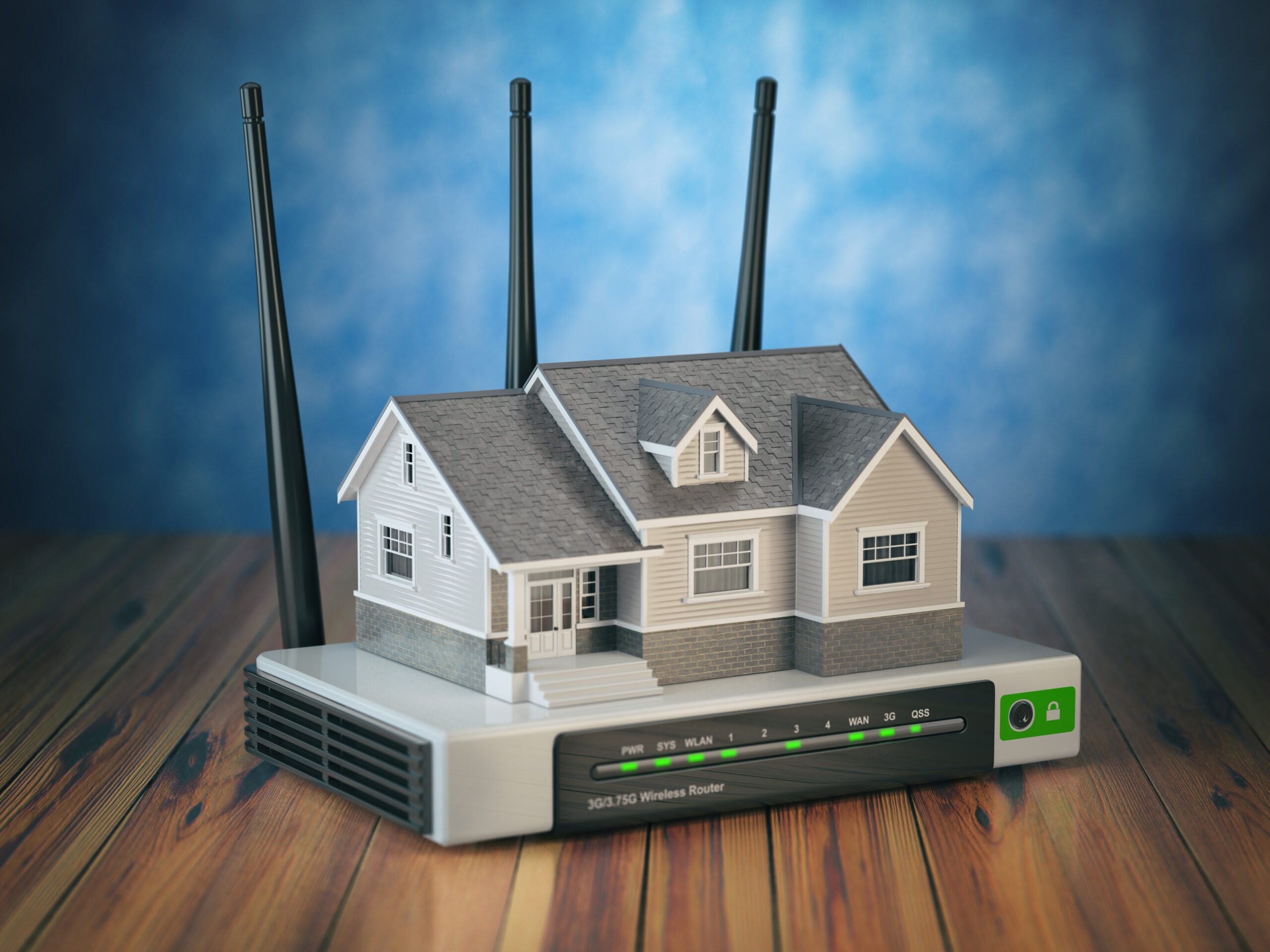 Stylized router with model of home sat on top