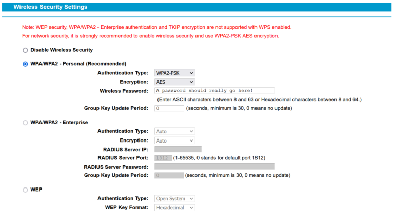 Wifi security settings, wep, wpa or wpa2...