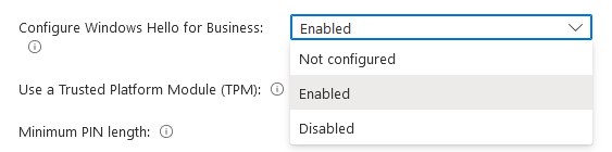 Microsoft Endpoint Manager (MEM) Hello for Business Options at Enrolment