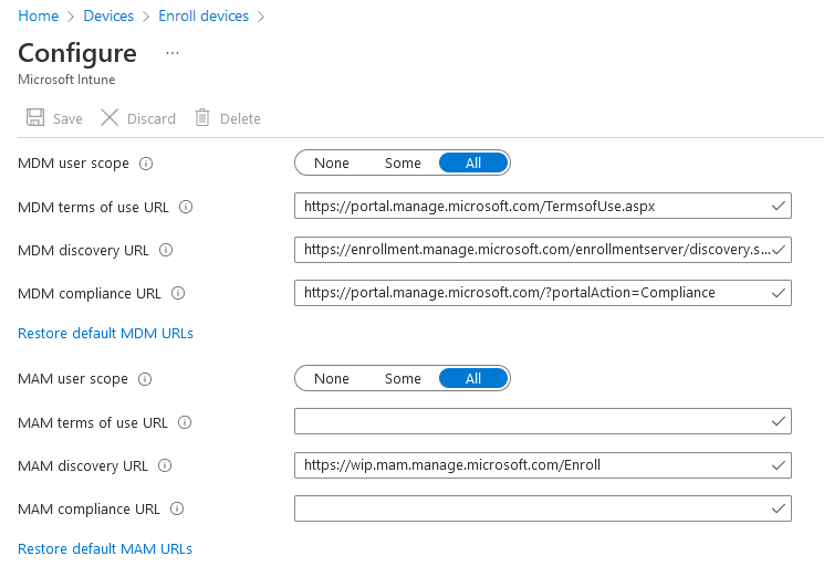 Microsoft Endpoint Manager (MEM) Windows automatic enrolment settings