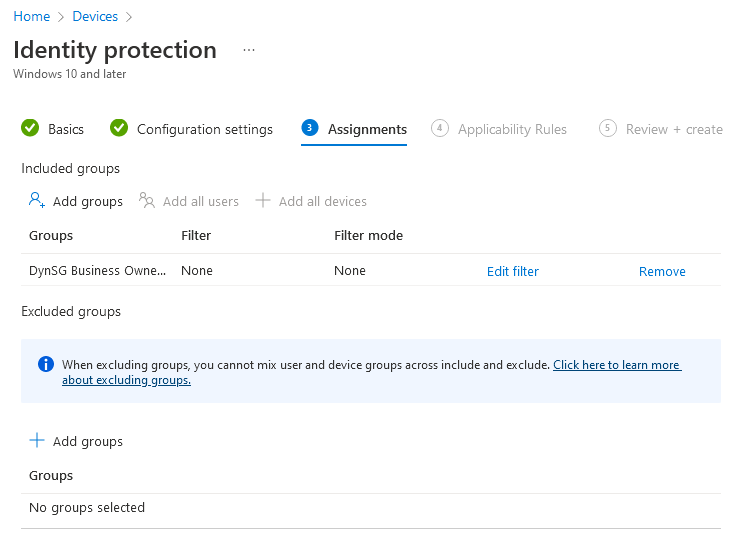 Assigning the Identity Protection policy to users or devices