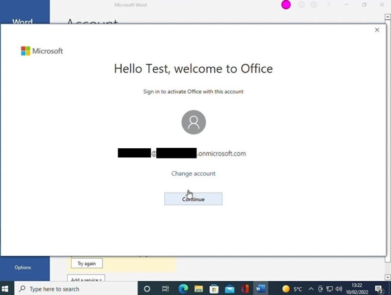 Open Word and activation is required